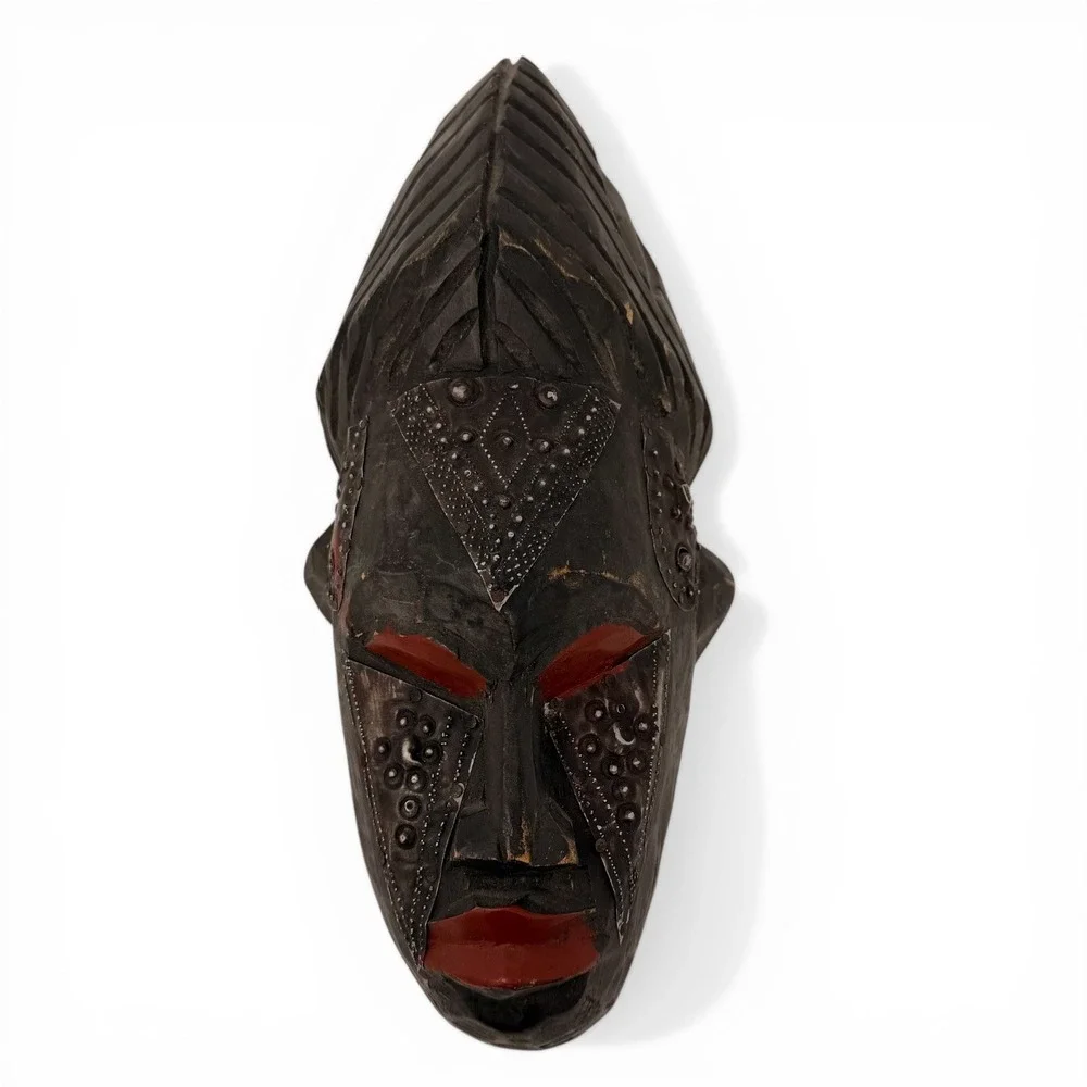 Vintage Marka Mali Tribal Mask Hand Carved Wood Brass Metal African Art‎ 14